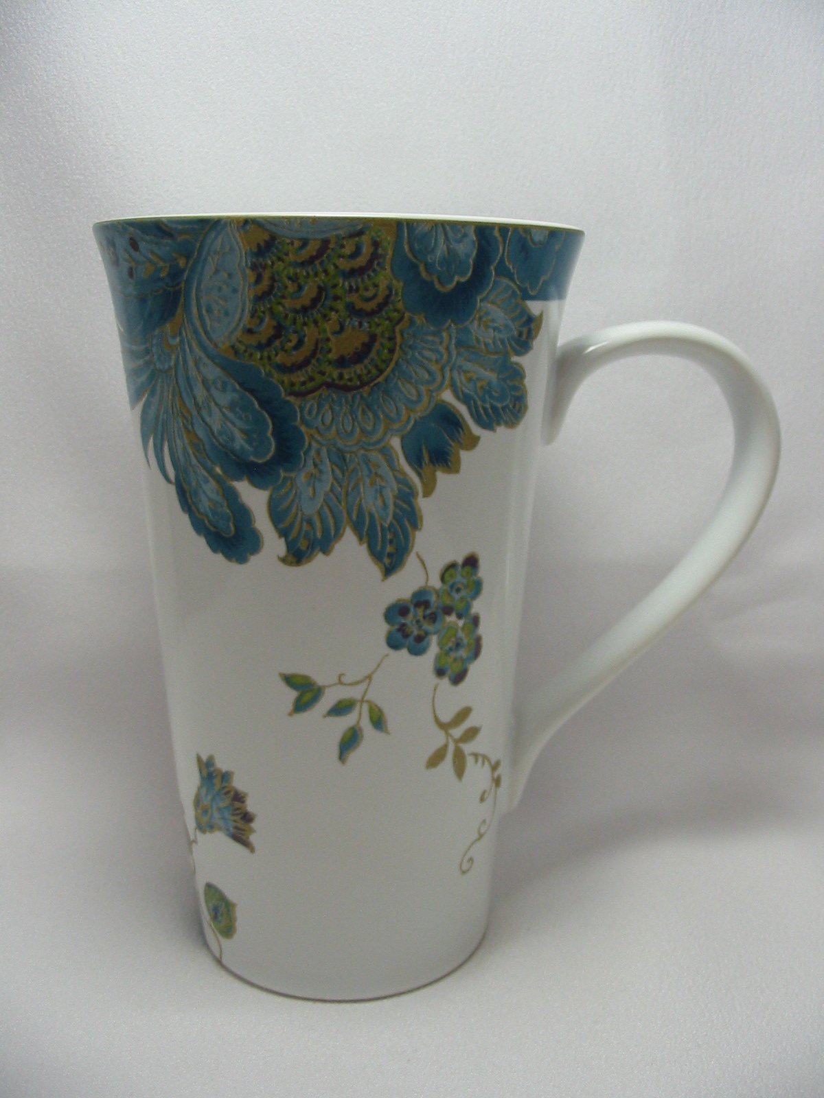 222 Fifth Beautiful Single Eliza Teal Porcelain Coffee Tall Latte Cup Mug 16 Ounce