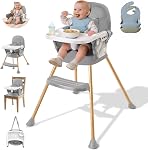High Chairs for Babies and Toddlers, Portable Baby High Chair with Dual-Layer Adjustable Food Tray & Footrest, Compact Infant Feeding Chair, Toddler Dining High Chair with 5-Point Harness, Easy to Clean, Includes 2 Baby Bibs, Black