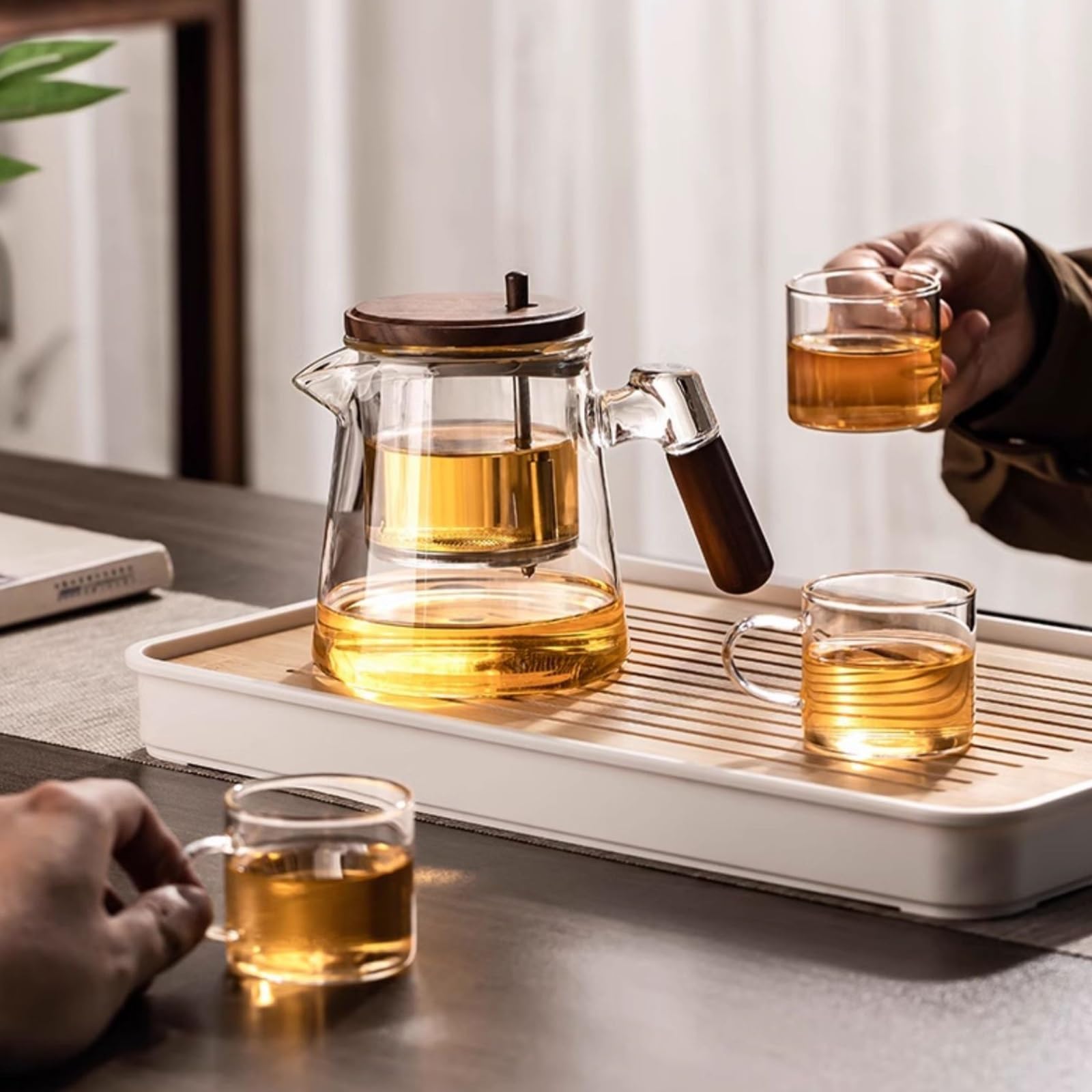 Teekanne Aus Glas Mit Siebaufsatz Hitzebeständig Herausnehmbaren Edelstahl Filter Sieb, Glasteekanne Mit Teesieb & Überhitzungsschutz, Ideal Zur Zubereitung Von Losen Tees, Teapot 600ml(Anthracite Gre