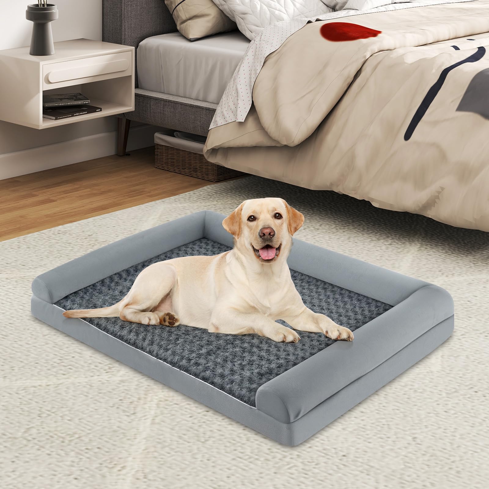 COSTWAY Ortopedyczne łóżeczko dla psa, duże, XL-122 x 89 x 18 cm, łóżeczko dla psa z poduszką, pianka, zdejmowana i pralna poszewka, podwyższone krawędzie, łóżeczko dla dużych i średnich psów, szare