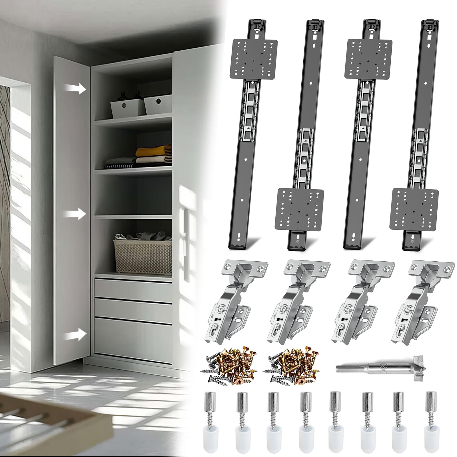 Pocket Door Slide Kit, Cabinet Door Hardware for Insert Doors