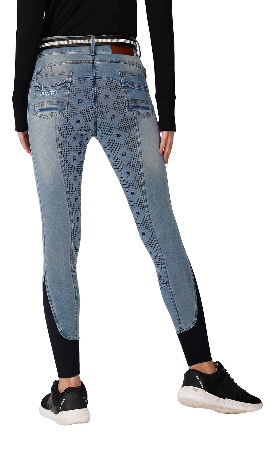 Preto Pantalones de equitación de mezclilla para mujer, con asiento completo, agarre de silicona, suaves, elásticos, pantalones ecuestres con bolsillos