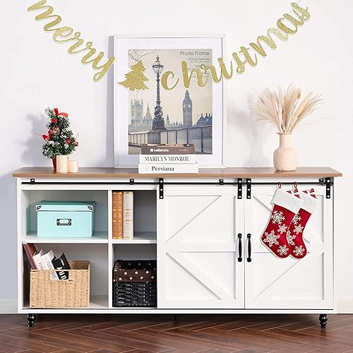 Miniatura 6 de Gabinete de barra de café de granja con almacenamiento y puertas corredizas de granero gabinete de aparadores de cocina de 58 pulgadas mesa de café