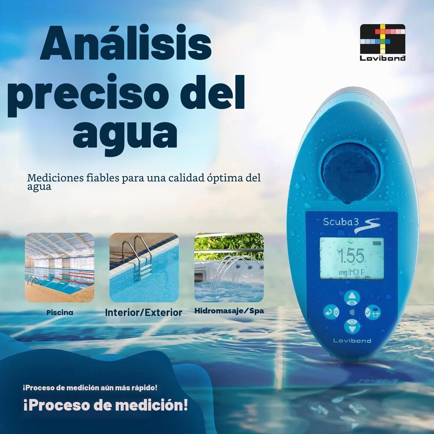 Lovibond Scuba3s Pool - Medidor electrónico de piscina con NFC y aplicación – 11 parámetros de agua – Calidad del agua – Piscina IPX7 – Fácil manejo