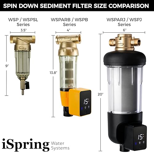 Miniatura 7 de iSpring WSP50ARB - Filtro de agua de sedimentos giratorio, reutilizable con módulo de descarga automática de pantalla táctil y raspador de carcasa