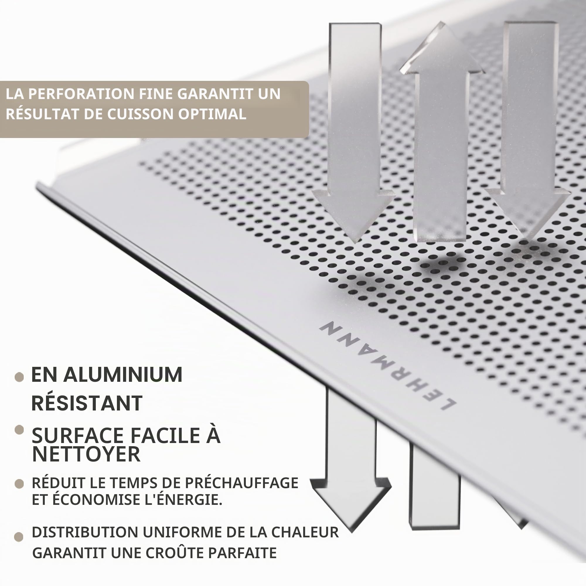 LEHRMANN Plaque perforée 46,5 x 37,5 cm Plaque pour Pizza Comparable/remplaçable Four Bosch, Neff, Siemens