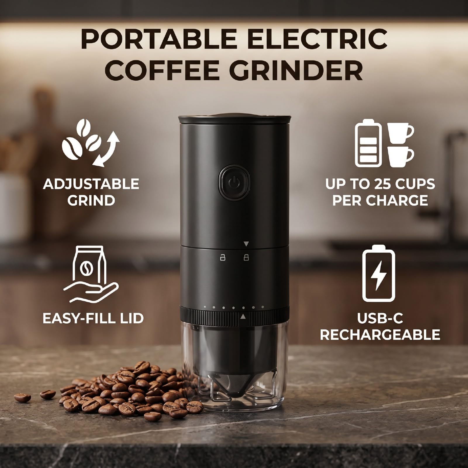 Molino de Café Eléctrico, Tapa Extraíble, Capacidad para 25 Tazas, for