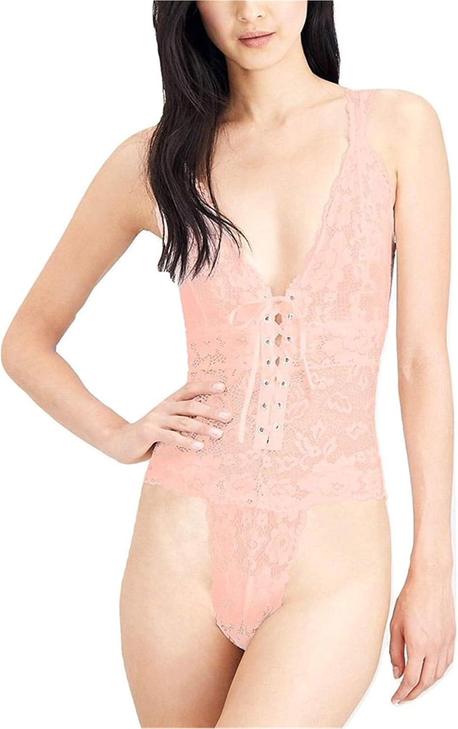 Intimately Free People Womens Gazy Eyes Lace Mesh Bodysuit Pink L