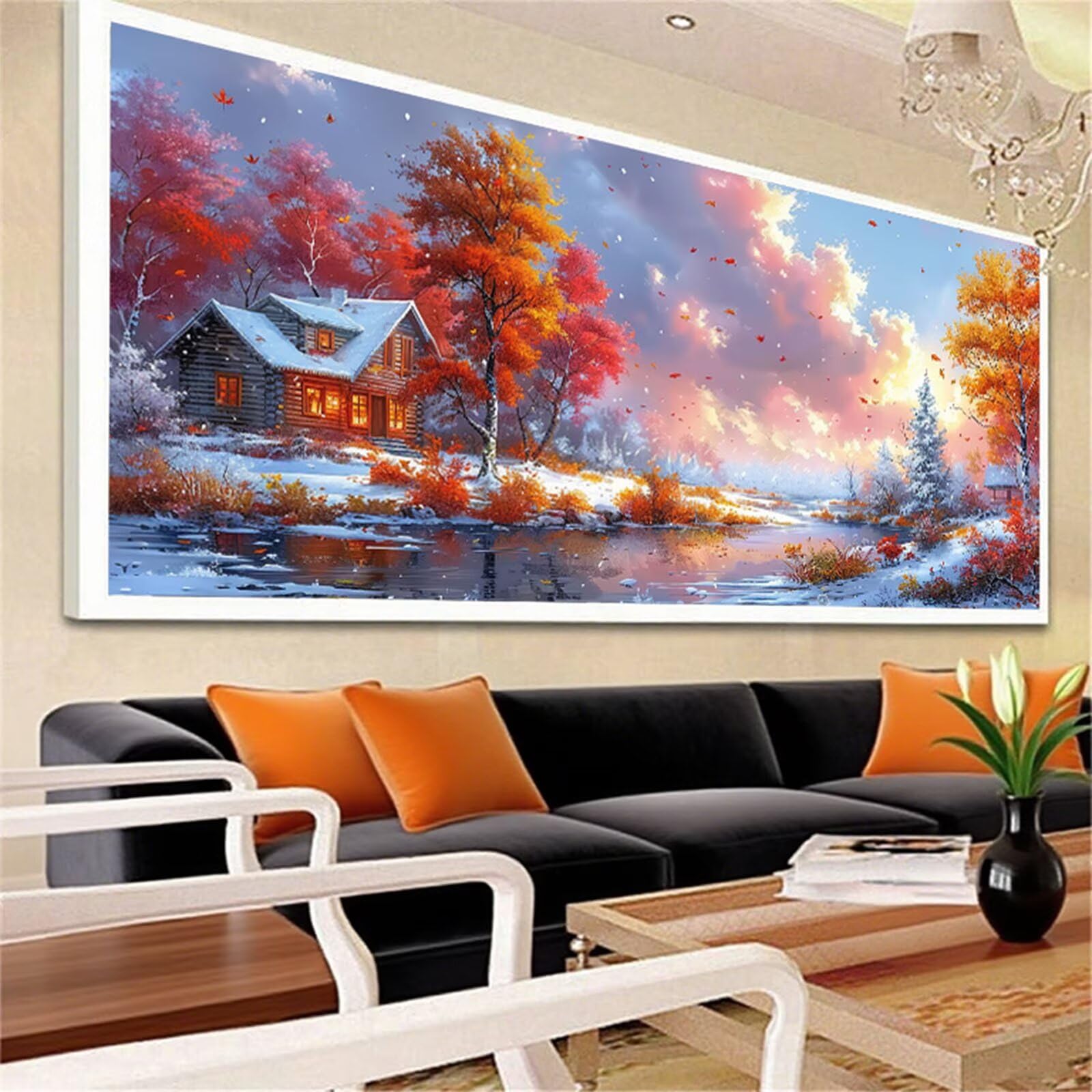 Diamentowe malarstwo zimowe diamentowe dorośli 5D rysunek diamentowy kabina obrazy diamentowe, 60 x 120 cm diament sztuka haft krzyżykowy puzzle rzemiosło dziewczyna dekoracja ścienna J2-429