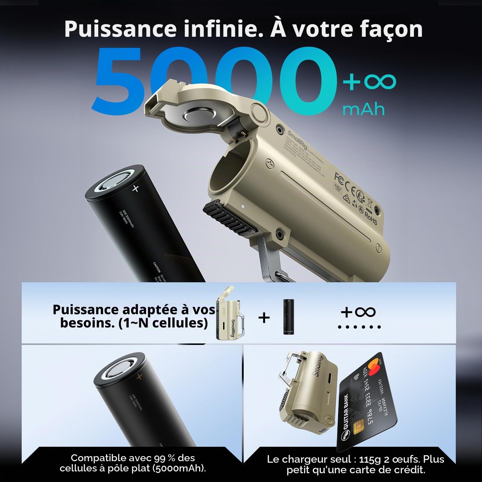 SMALLRIG SC18 EDC Power Bank 5000mAh 20W Chargeur Portable, ABS+PC- 6088