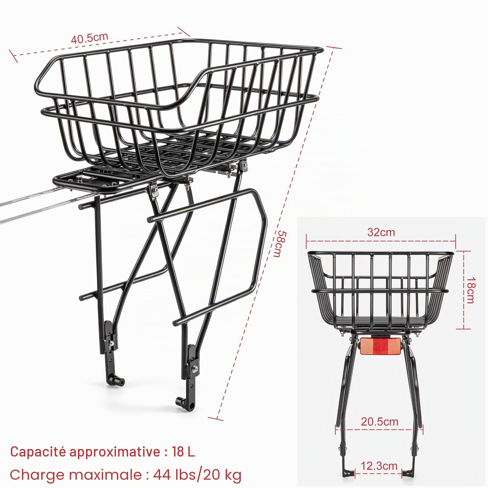 CXWXC Porte-bagages de vélo avec arrière - Panier de vélo amovible et réflecteur pour pneus de 26 à 29" - Porte-bagages arrière pour VTT et vélos de route jusqu'à 27 kg