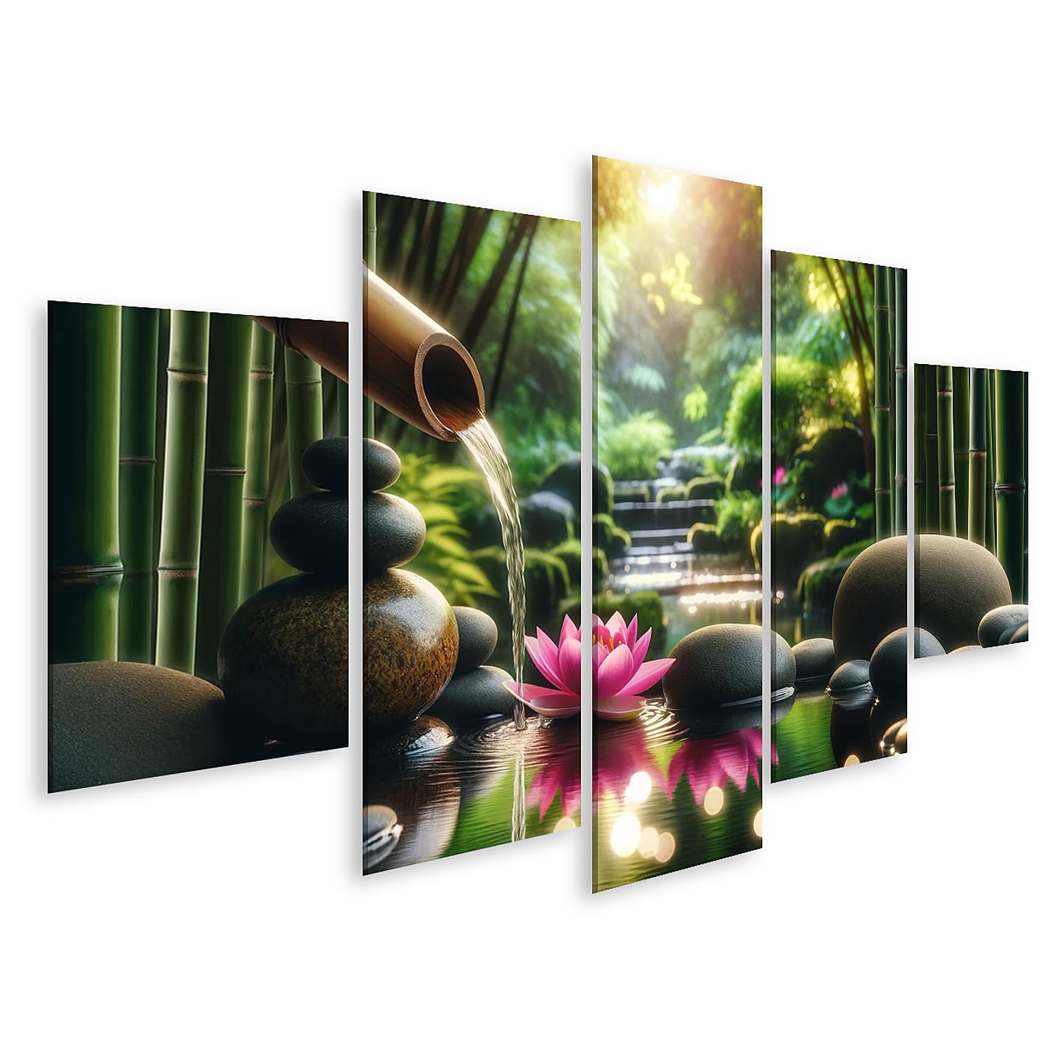 islandburner Prime Quadro su tela Giardino Zen, Cascata di bambù, soffio dolce, immagini da parete