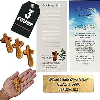 Holy Land Market 3 Olive Wood Crosses From the Holy Land - 2.5 Inch Pocket Palm Crucifix | Handmade Jerusalem, Bethlehem Israel - Gifts by Christians with Certificates -Holy Land Olive Wood Cross x3