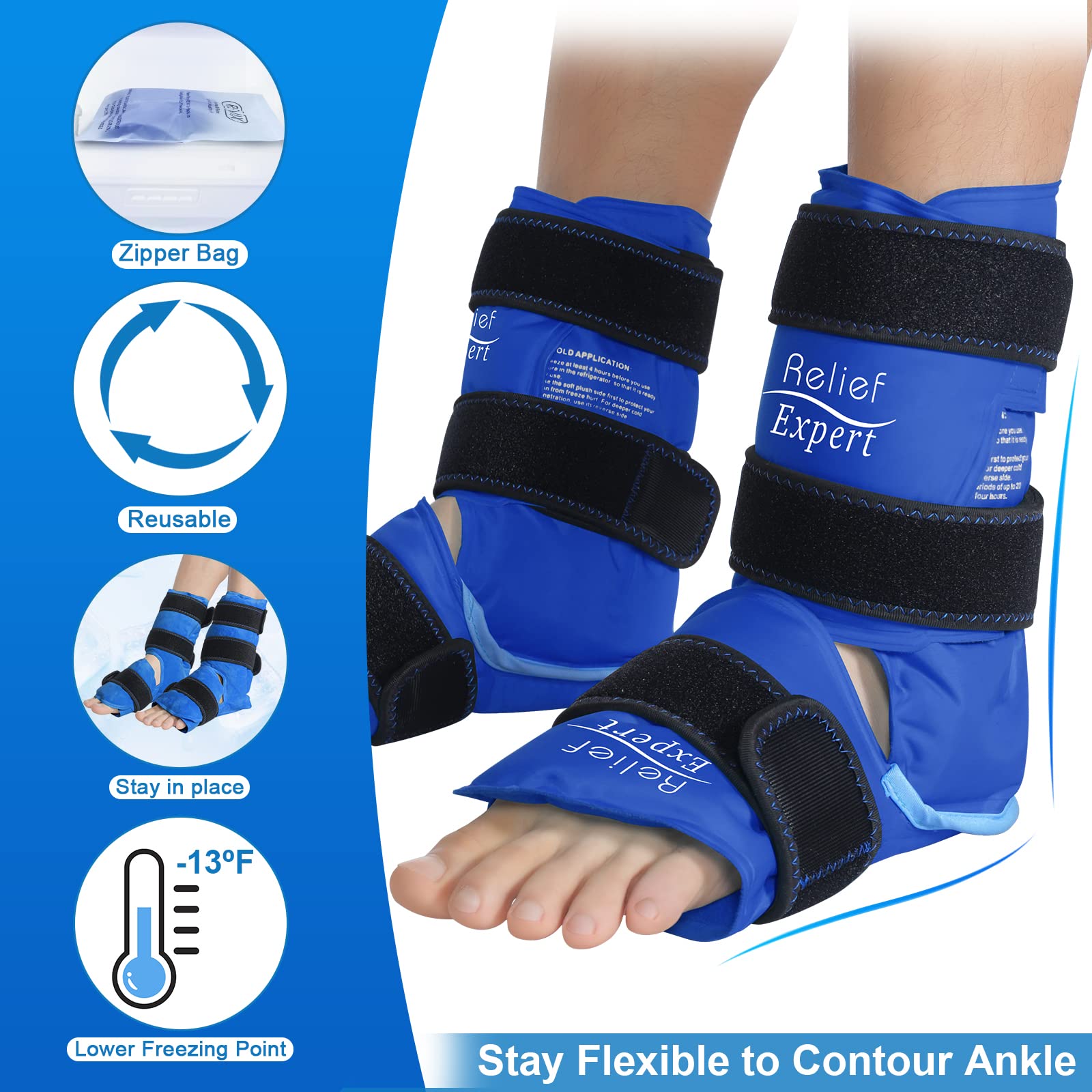 Relief Expert Knöchel-Eisbeutel für Verletzungen, Fuß-Eisbeutel für Knöchel, Plantarfasziitis, Achillessehnenentzündung, Fersenlinderung (2 Packungen)