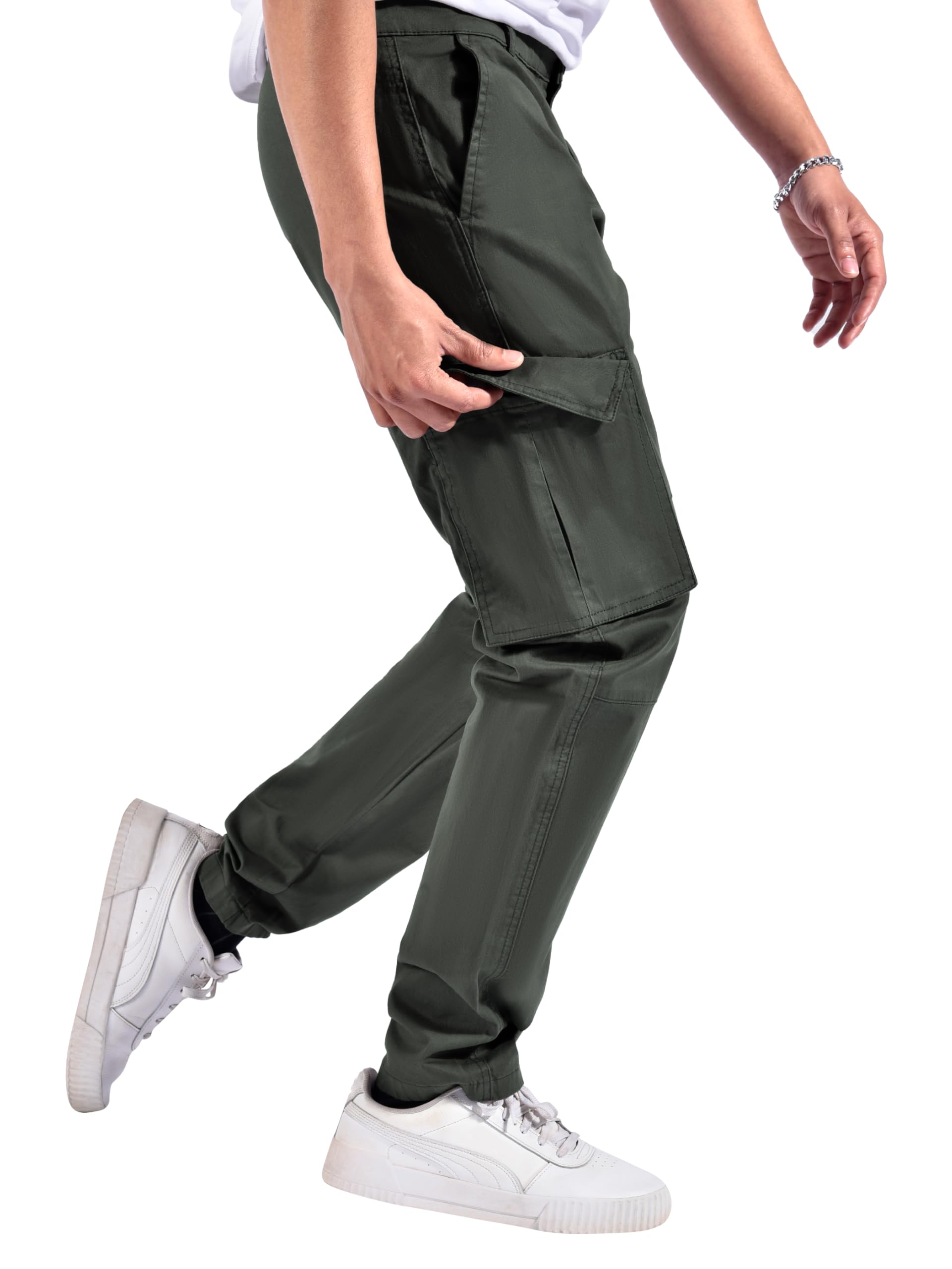 beyoung Cotton Lycra 4 Pocket Regular Fit Cargo Pants for Men | Cargo Trousers for Men image