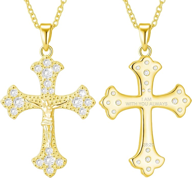 Cross Necklace for Women 18K Gold Silver Plated Jesus Cross Pendant Jewelry Birthday Gifts for Women Girls 16+3 Inches