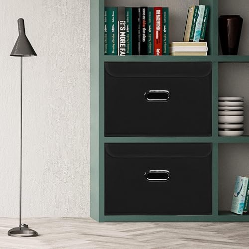 Miniatura 5 de Paquete de 1 cubos de almacenamiento plegables grandes con tapas, cubos de almacenamiento de tela para estantes, armario, guardería, cestas de