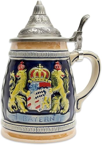 Beer Stein - Taza de cerveza con tapa grabada con escudo alemán Bayern de E.H.G, 0.65 litros