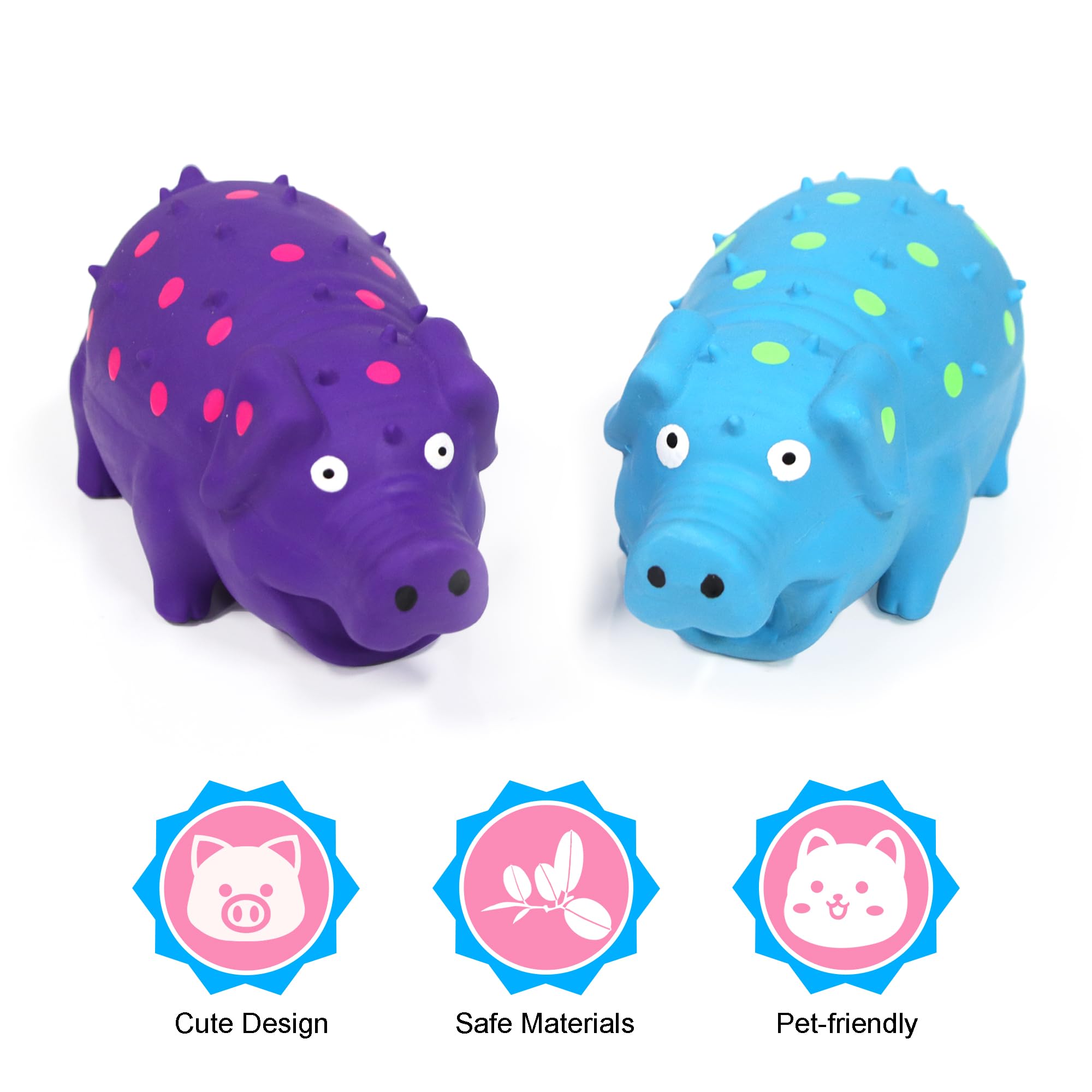 Quietschendes Schwein-Hundespielzeug, interaktives, langlebiges Latex-Gummi, Kauspielzeug für mittelgroße und große Hunde, 2 Stück (blau + lila)