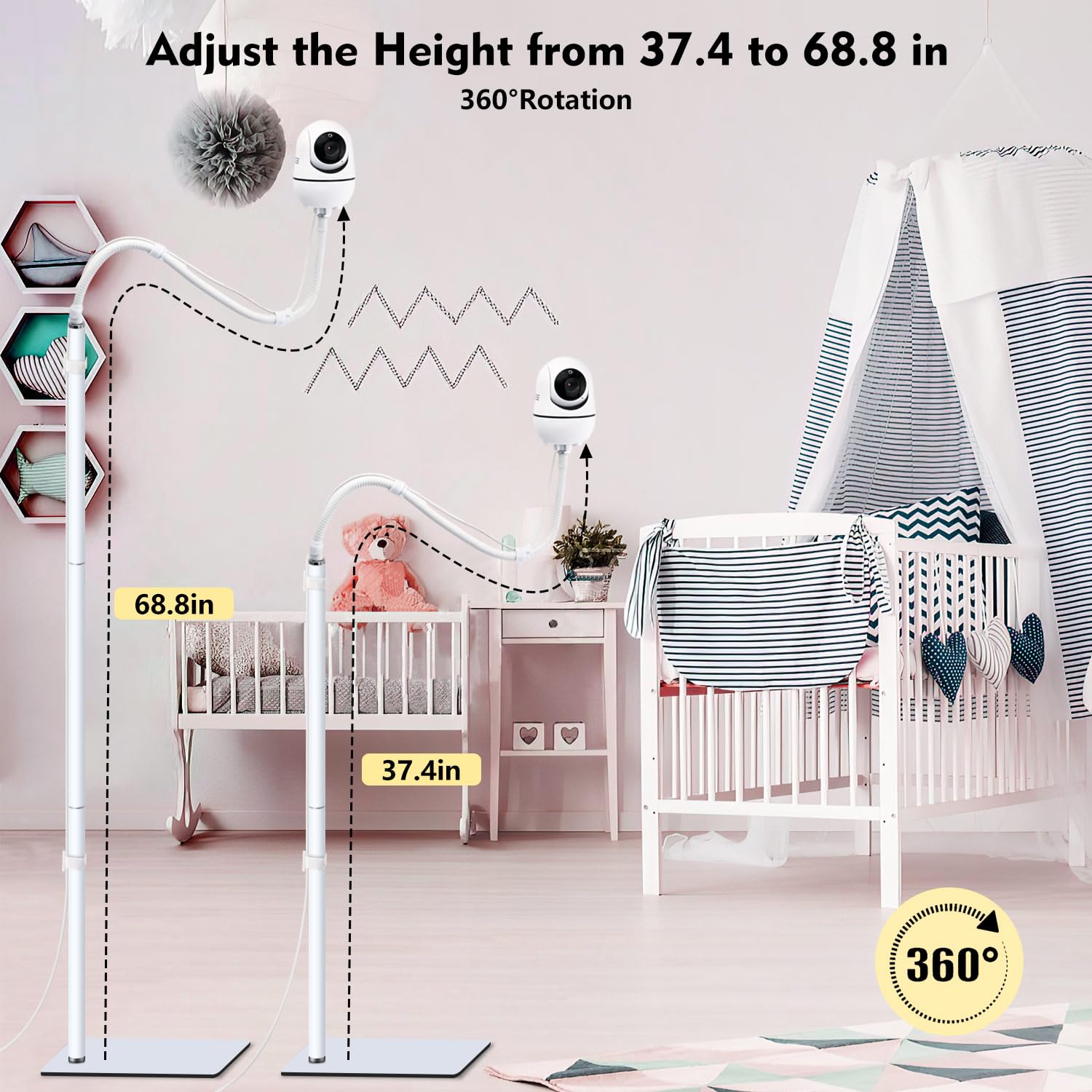 CaGuan Soporte de piso para monitor de bebé compatible con HelloBaby HB6550/HB65/HB40/HB6339/HB6550Pro/HB66/HB66Pro/HB30/HB32/ANMEATE SM24 y SM935E, altura ajustable de 68 pulgadas y soporte universal