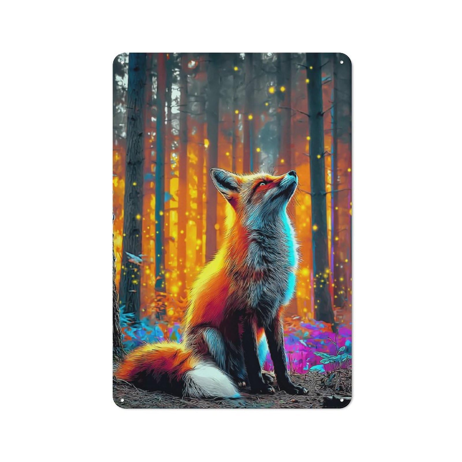 Enchanted Forest Fox Rustic Metal Wall Decor 30x20cm, Decorative Tin Sign for Farmhouse Kitchen, Pantry Or Dining Area