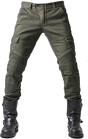 DQZA Motorbroek, beschermende broek, heren, motorjeans, van ademend, slijtvast kevlar met 2 paar beschermers op heup en knieën, afneembare pads 4XL legergroen