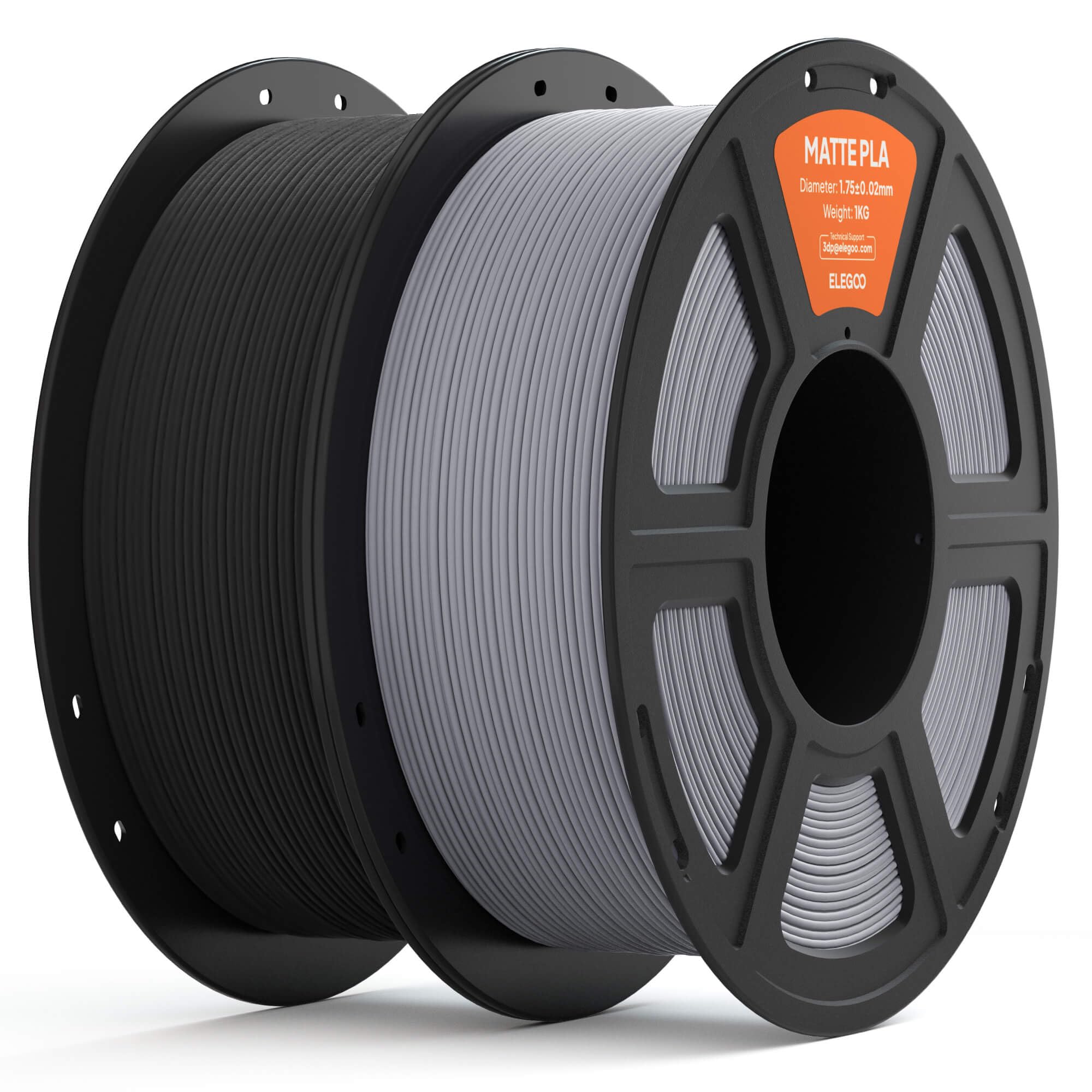 Matte PLA Filament 1.75mm Black & Slate Gray 2KG, 3D Printer Filament High Precision, 2pcs 1kg Spool (2.2lbs) Fits for Most FDM 3D Printers