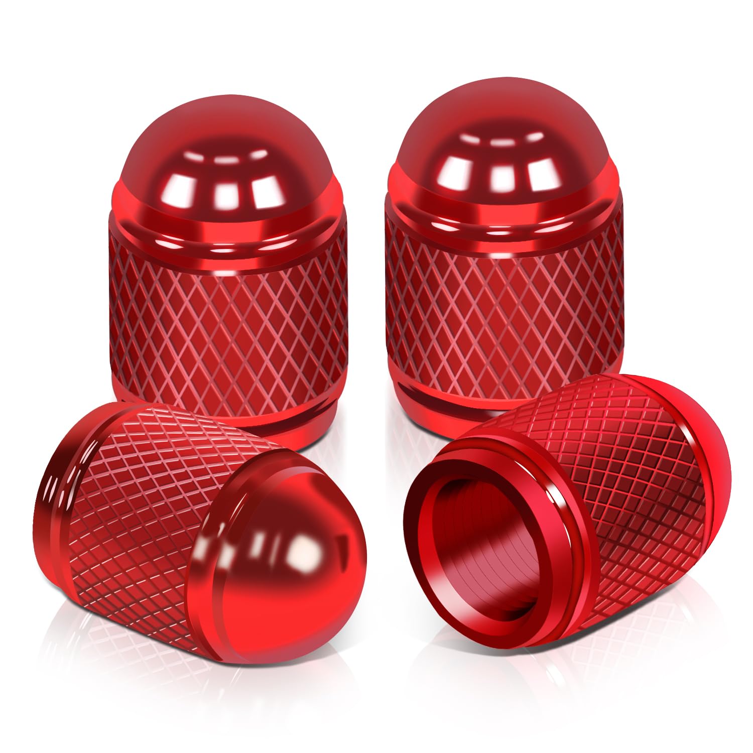 Auto Dynasty Tire Valve Stem Caps 4 Pieces Bullet Style Polished Aluminum Chrome Tire Universal Stem Covers for Cars, SUVs, Bike and Bicycle, Trucks, Motorcycles (Red)