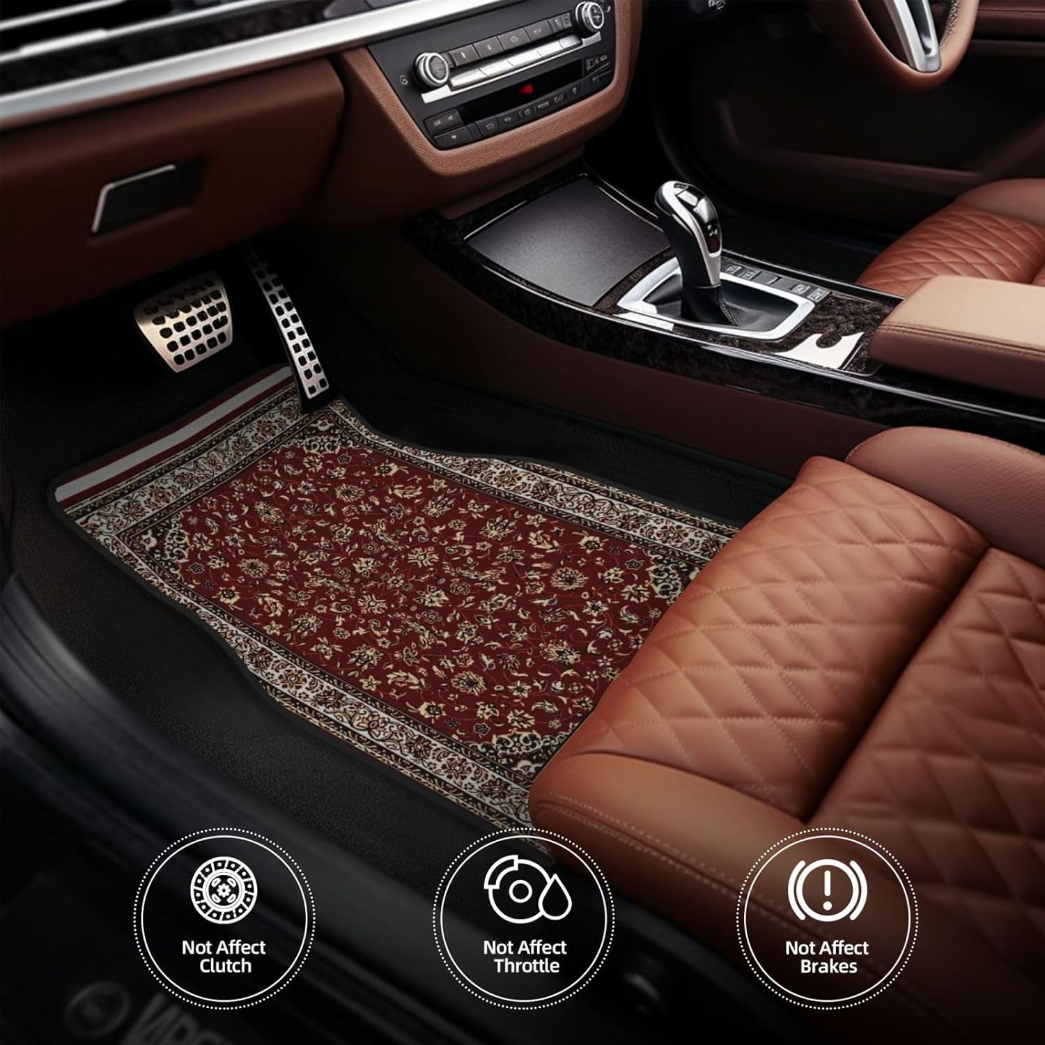 Rust Red Oriental Rug 4 Pieces Car Floor Mats Car Carpets Full Sets Universal Fit for SUV, Vans, Sedans, Trucks All Weather Protection Auto Foot Carpet