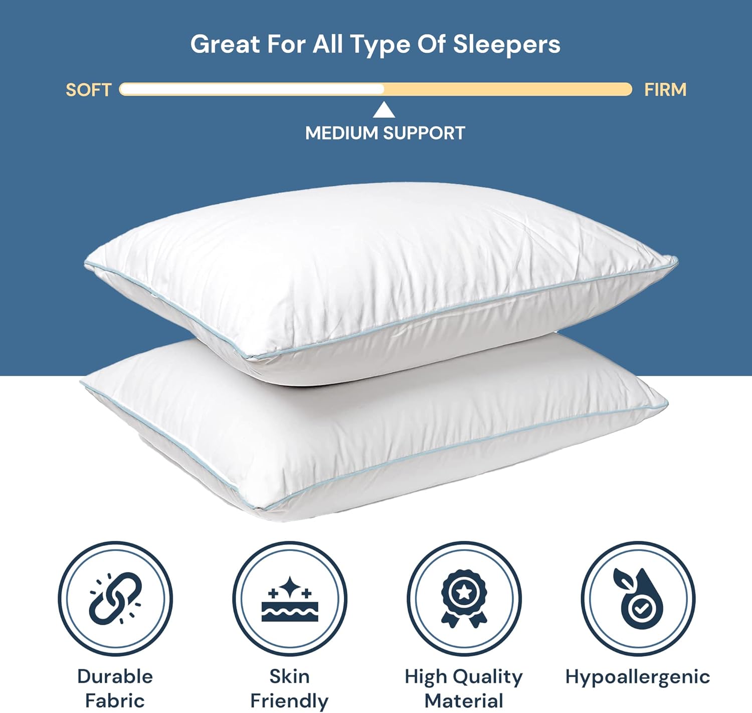 Set of 2 Pillows Similar to Holiday Inn Soft Blue Cord Soft Bed Pillow - Queen Size