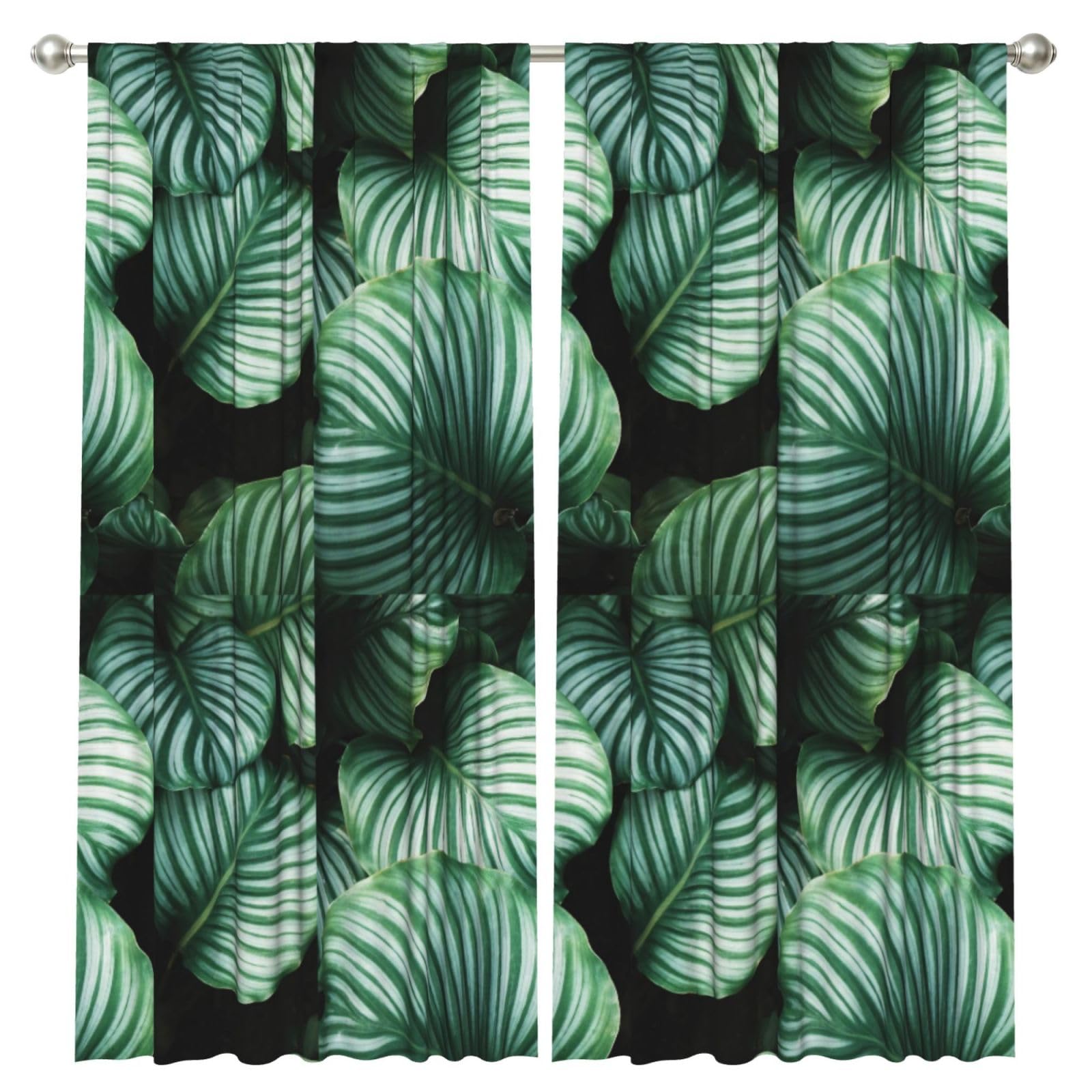 InOmak Green Tropical Plant Leaves Printed, 2 Panels Window Curtains 52 x 84 Inch Blackout Curtains for Living Room Bedroom