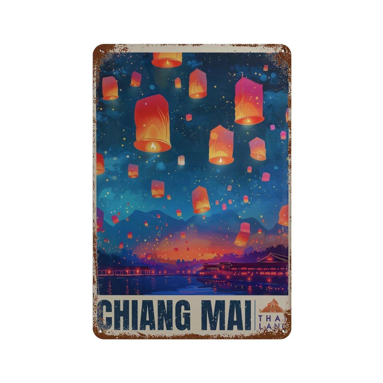 xiaoxiaoshen Chiang Mai Lantern Festival Thailand Travel Wall Decor Art Metal Tin Poster Modern Home Decor Art Home Bar Shop Decorations Vintage Sign 30x20cm
