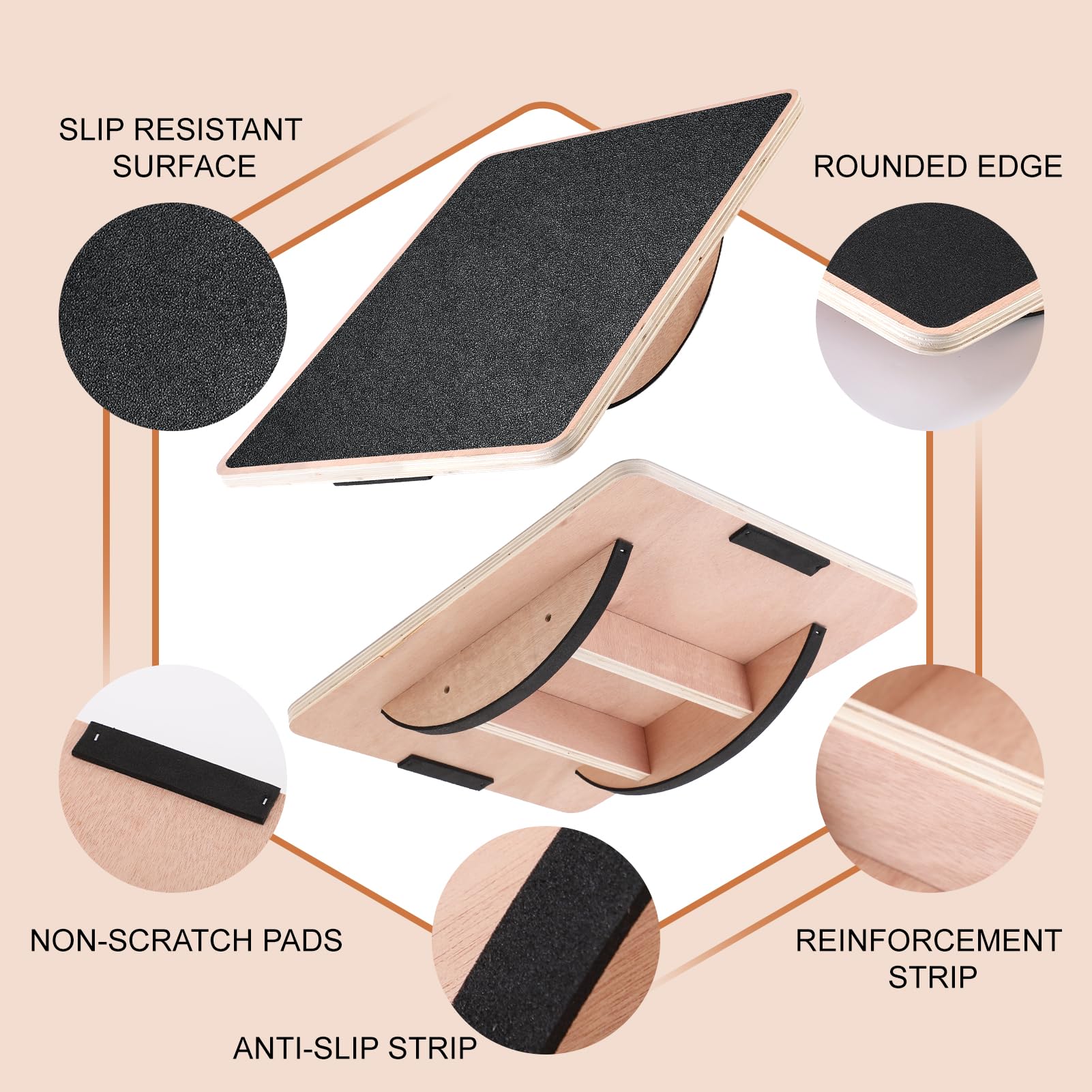 Balance Boards, Tavola oscillante professionale in legno, supporto per desk accessory, allenamento di equilibrio per Under Desk, rullo antiscivolo, Core Strength, Stability, Office, adulti