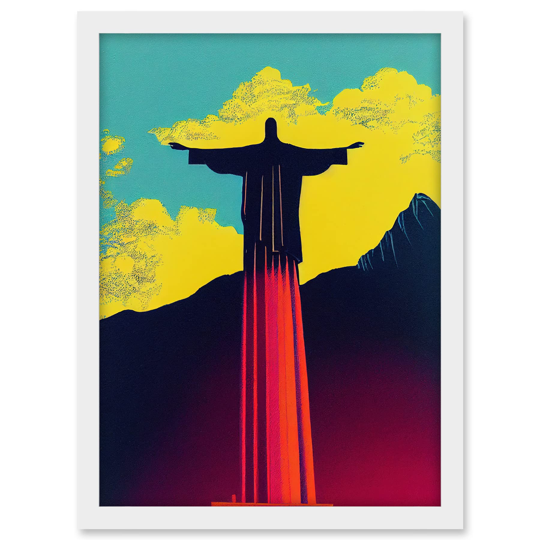 Wee Blue Coo Christ the Redeemer Rio Brazil Pop Art Artwork Framed A3 Wall Art Print