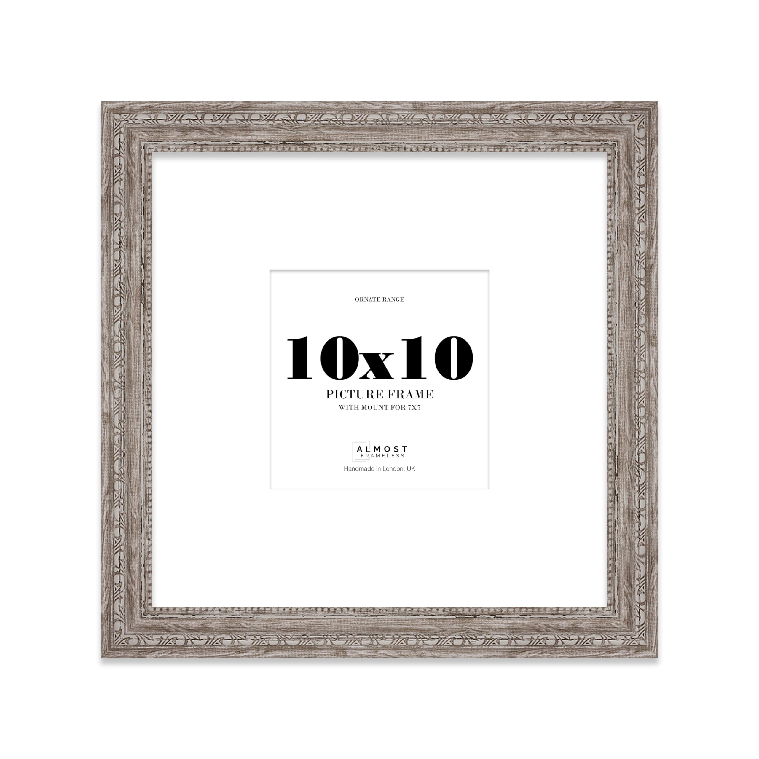 10x10 Walnut Ornate Photo Frame With White Mat For 7x7 Picture, Ready to Hang or Stand, 1 Pack โ image 1