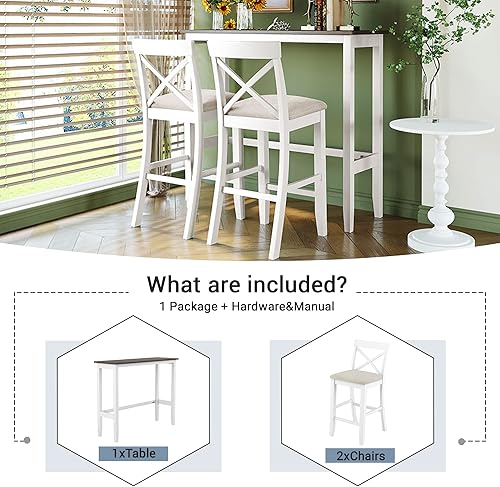 Miniatura 2 de Farmhouse - Juego de comedor de cocina de madera de 3 piezas con altura de mostrador, juego de desayuno de cocina para bar en casa, mesa de bar de