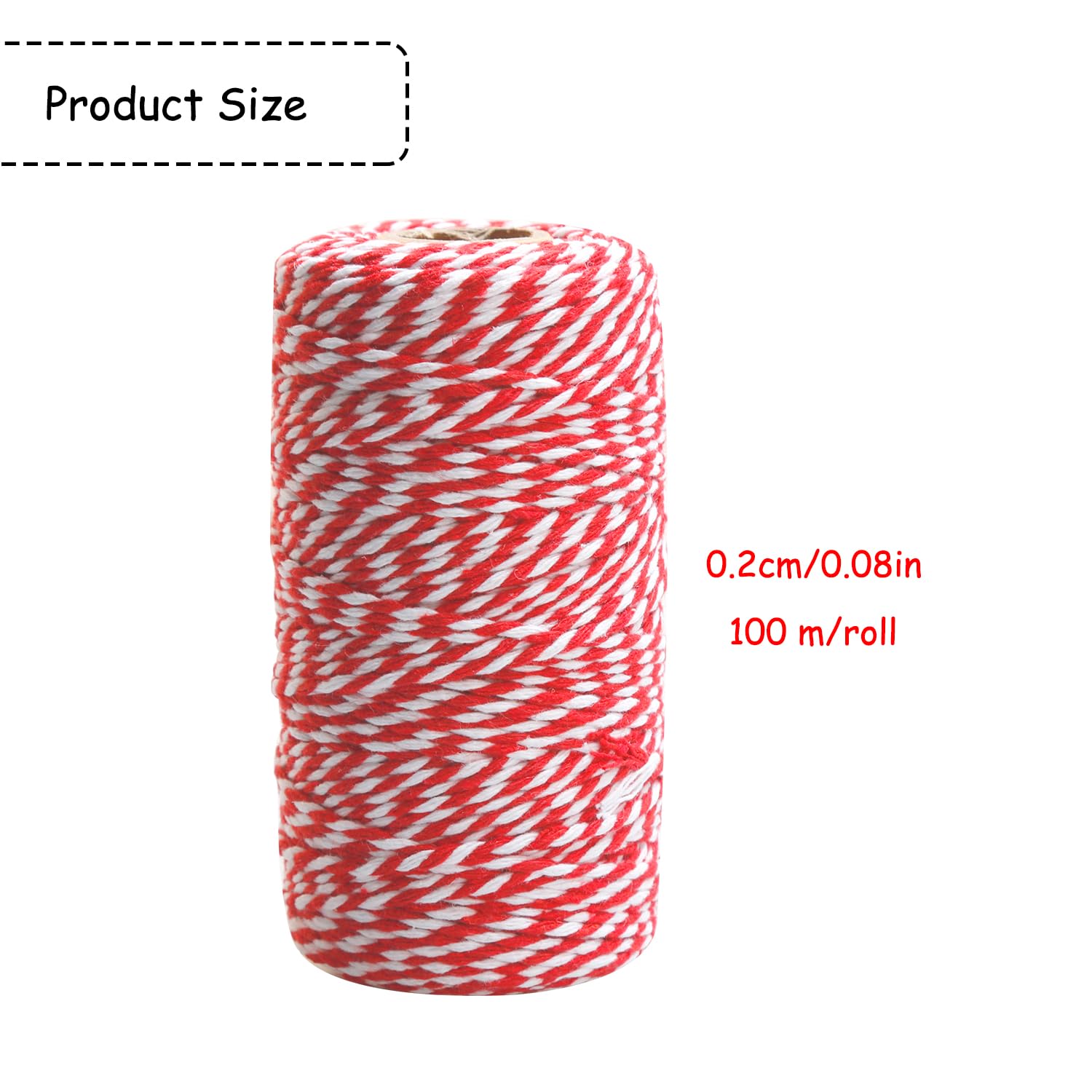 Rumyve 100m Cotton String,Red and White Bakers Twine Butcher Thread,Durable Decorative Twine Rope for Gift Wrapping Ornament DIY Crafts Handmade Arts Gardening Baking Decor - Image 2