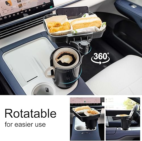 Miniatura 3 de Expansor de Portavasos Grande para Automóvil, Extensor de Portavasos 3 en 1 con Giro y Bandeja Desmontable para Bocadillos para Comer, Artículos