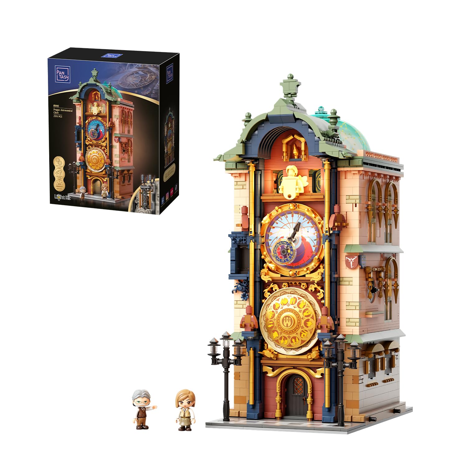 PANTASY Prague Astronomical Clock Clamping Block Set, Gothic Clock Tower Architectural Model with Movable Astronomical Dials, Historical Landmark Collector's Model for Adults