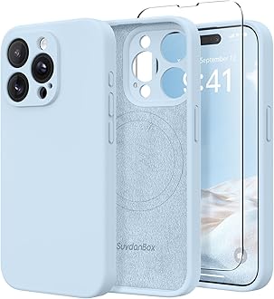 SuydanBox Magnetic for iPhone 14 Pro Case, Compatible with MagSafe, [Full Camera Protection][Screen Protector] Silicone Shockproof Protective Phone Case for iPhone 14 Pro 6.1", Light Blue