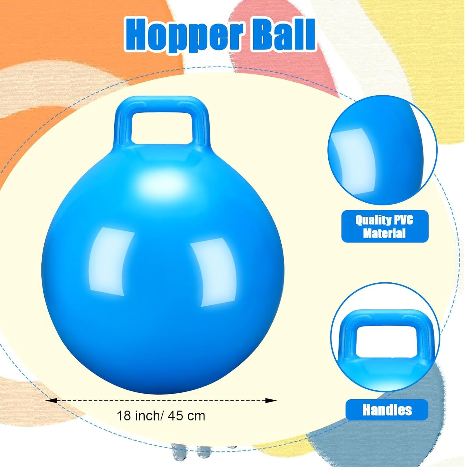 HOMAVA Sit and Bounce Rubber Hop Ball with Handle Jumping & Bouncing Ball Toys Indoor & Outdoor Kids Exercise Gym Sport Hop Ball for Kids,Boys,Girls,Adults (Size 45Cm/18Inch,Multicolour) - Image 3 thumbnail