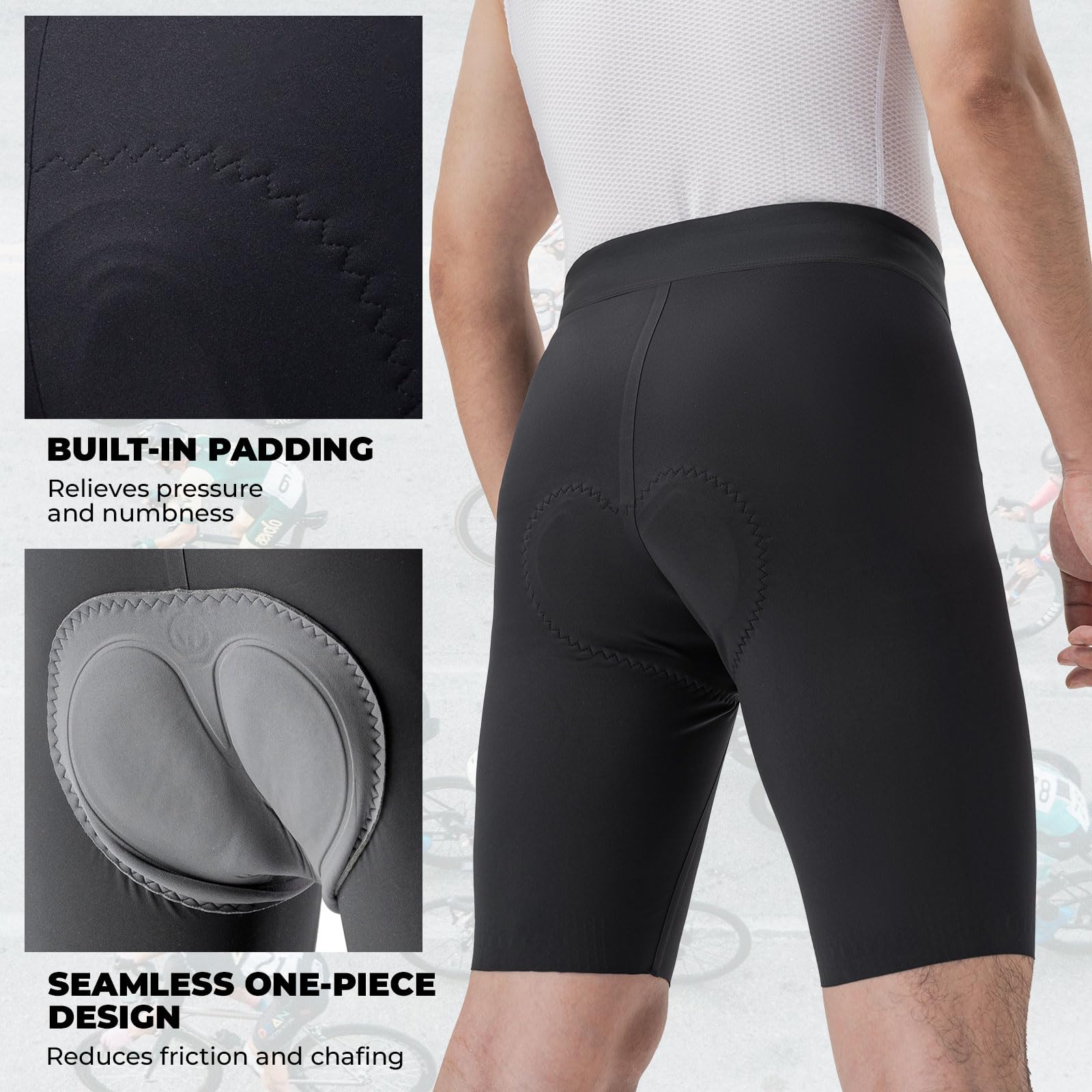 ROCKBROS Pantaloncini Ciclismo Uomo Estivo con Fodello 3D, Pantaloncini Asciugatura Rapida, Traspirante e Antiscivolo, Abbigliamento One-Piece Senza Cuciture per Bici Bicicletta MTB, Nero