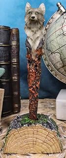 Ebros Medieval Fantasy Celtic Alpha Wolf Animated Hand Painted Pen with Rustic Tree Bark Holder Stand Figurine Animal Totem Spirit Accent Statue (Gray Direwolf)