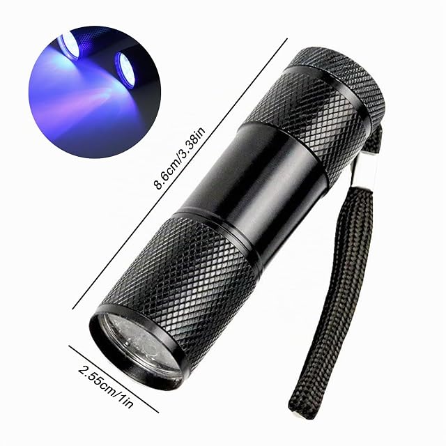 Foto 2 de 7 de GOMETY 8 linternas UV, mini lámpara de luz negra con 9 LED, linterna de luz negra, lámpara de mano