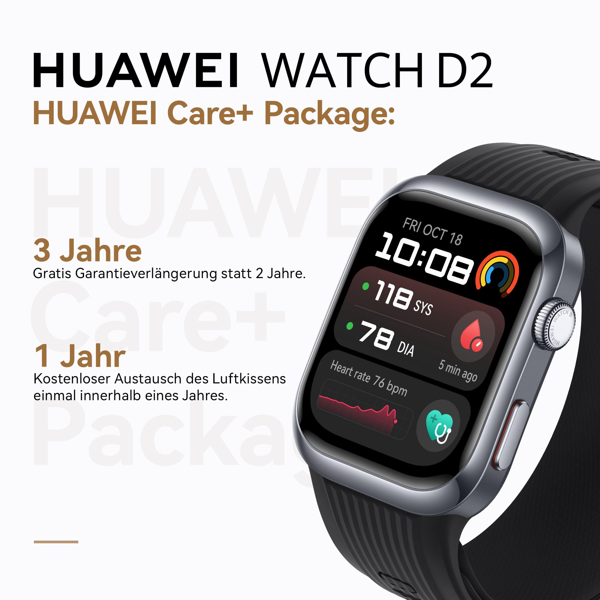 HUAWEI Watch D2 Smartwatch, 1,82" AMOLED-Display, Ambulante Blutdruckmessung, EKG, Schwarz