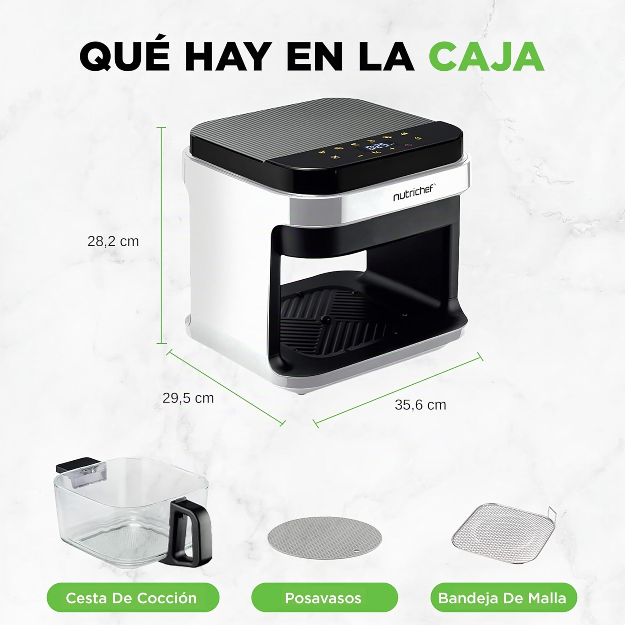 Nutrichef Freidora de Aire, 5.5L, 8 Modos de Coccion Preestablecidos, Recipiente Transparente, Control Preciso de Temperatura y Tiempo