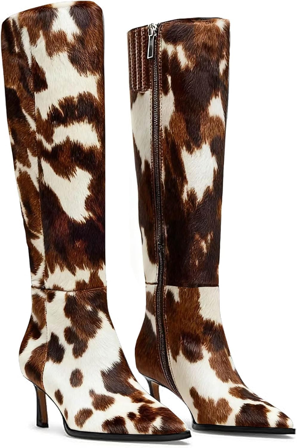 MICIFA Burgundy Kitten Heel Knee High Boots for Women Side Zipper Tall Leather Boots Pointed Toe Fall Dress Boots