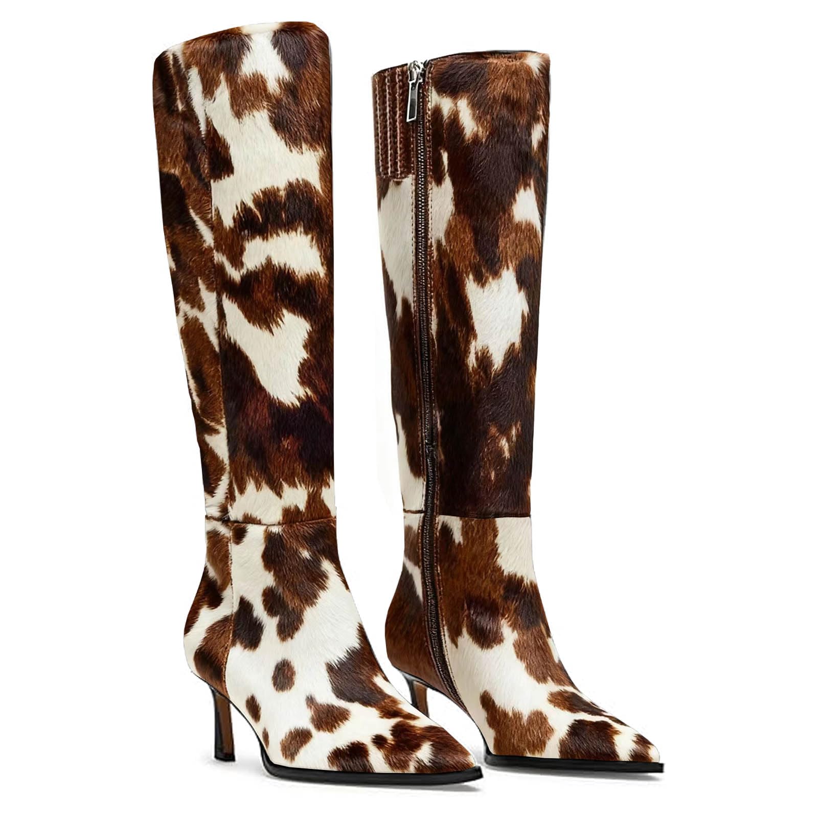 MICIFA Burgundy Kitten Heel Knee High Boots for Women Side Zipper Tall Leather Boots Pointed Toe Fall Dress