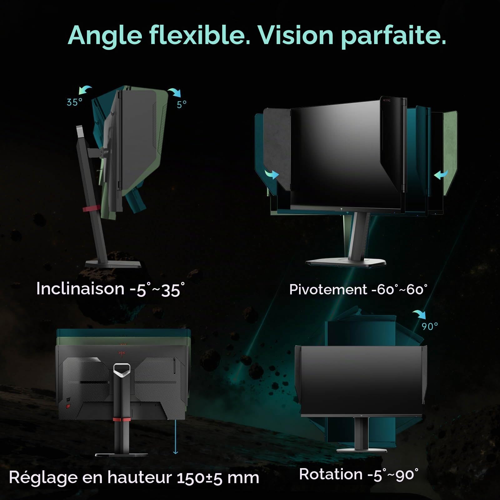 KTC 27'' Ecran PC Gamer, 275Hz 240Hz Écran, Fast IPS Moniteur Gaming, QHD 2K 2560 x 1440p, 1ms, Freesync & G-Sync, 100% sRGB, HDR400, Faible lumière Bleue, VESA 100x100, DP1.4/HDMI 2.0, H27E8