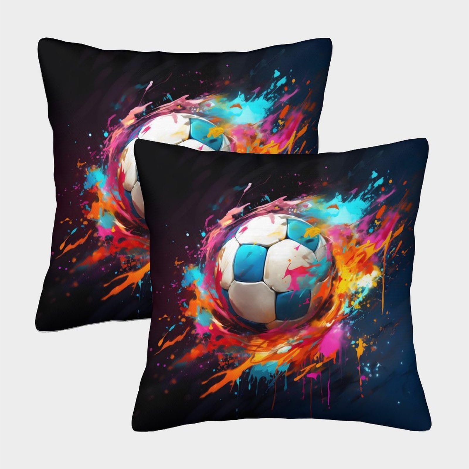 QFVANSIYO Vivid Football 3D Printed Pillowcase Microfiber Bedroom Decor Soccer Pattern Pillow Cover for Adults Teens 40x40cm